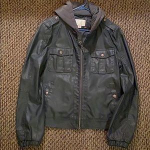GOOD CONDITION SIZE XL LEATHER JACKET W/ HOOD